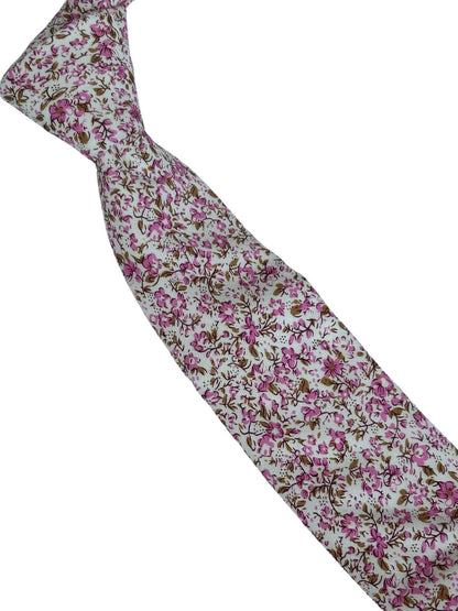 Ivory Cotton Tie - Subtle Pink English Wildflower Garden Design For Refined Professional Style In Meetings by Frederick Thomas Handmade Mens Ties