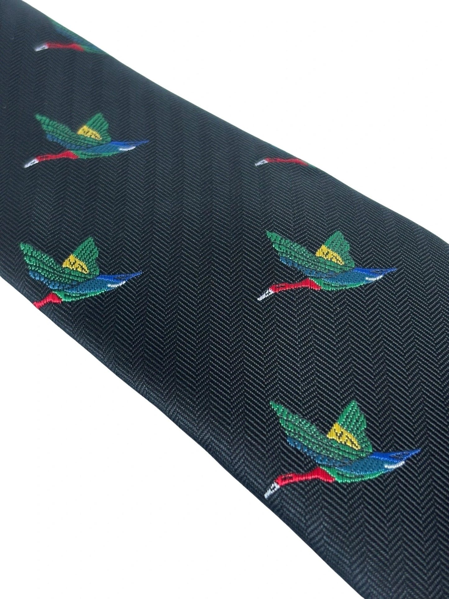 Black Tie With Rainbow-Coloured Egyptian Goose Macaw Bird - Handmade Statement Piece For The Luxury Professional by Frederick Thomas Handmade Mens Ties