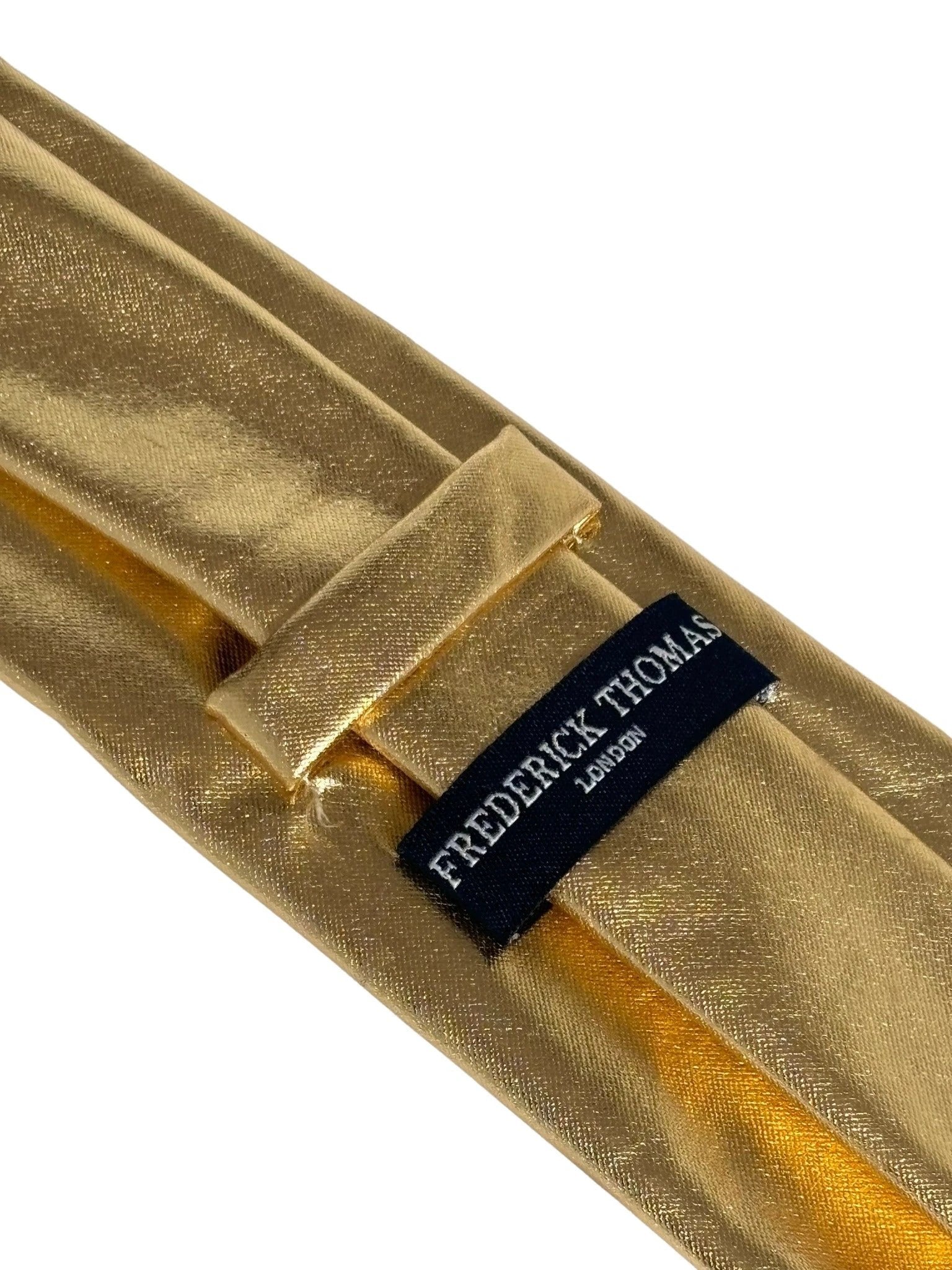 Gold Tie in Shiny Lame Metallic Foil Design by Frederick Thomas Handmade Mens Ties