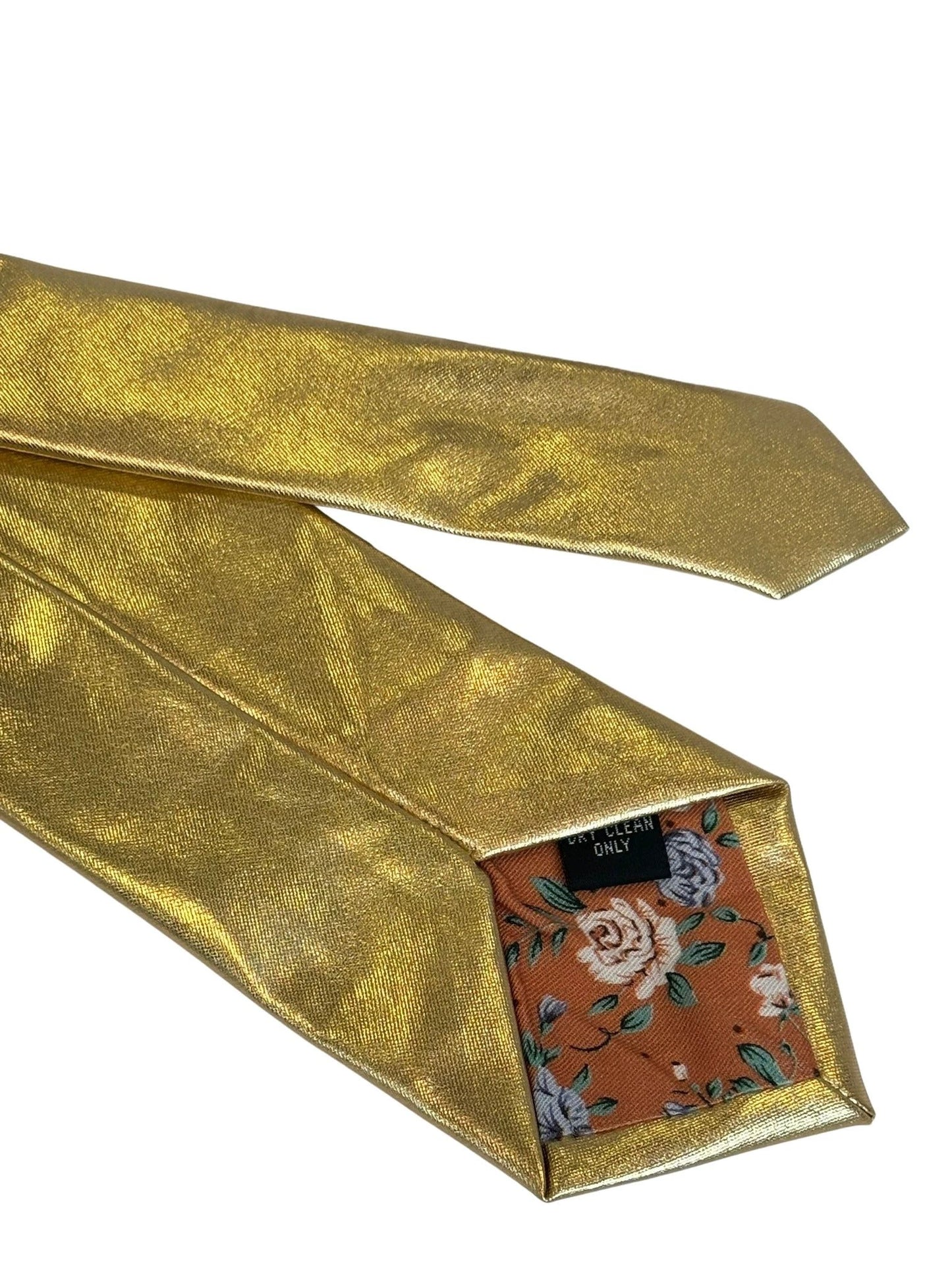 Gold Tie in Shiny Lame Metallic Foil Design by Frederick Thomas Handmade Mens Ties