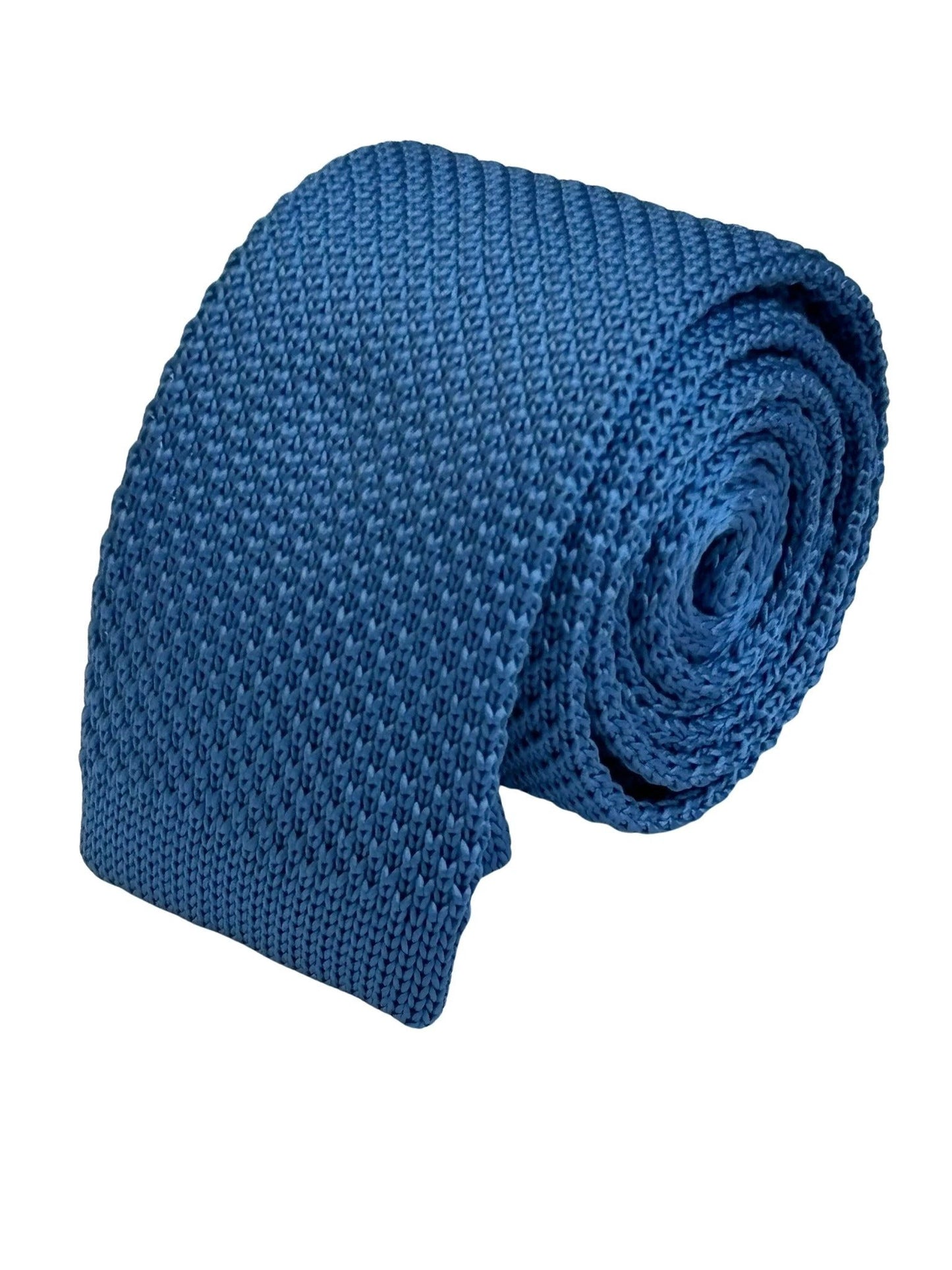 Medium Azure Denim Blue Knitted Tie by Frederick Thomas Handmade Mens Ties