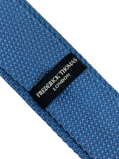 Medium Azure Denim Blue Knitted Tie by Frederick Thomas Handmade Mens Ties