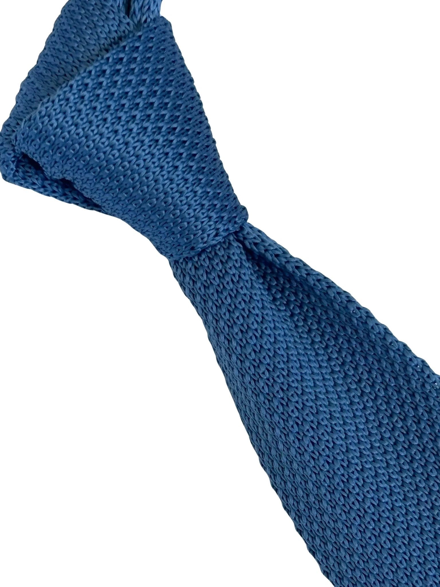 Medium Azure Denim Blue Knitted Tie by Frederick Thomas Handmade Mens Ties
