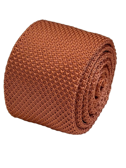 Copper Orange Dark Peach Coral Knitted Tie By Frederick Thomas - Handmade Statement Piece For Modern Professionals by Frederick Thomas Handmade Mens Ties
