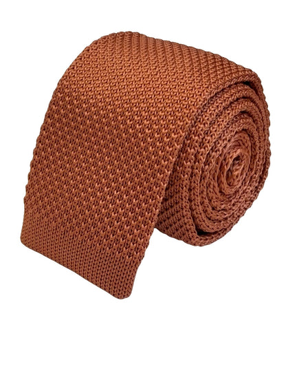 Copper Orange Dark Peach Coral Knitted Tie By Frederick Thomas - Handmade Statement Piece For Modern Professionals by Frederick Thomas Handmade Mens Ties