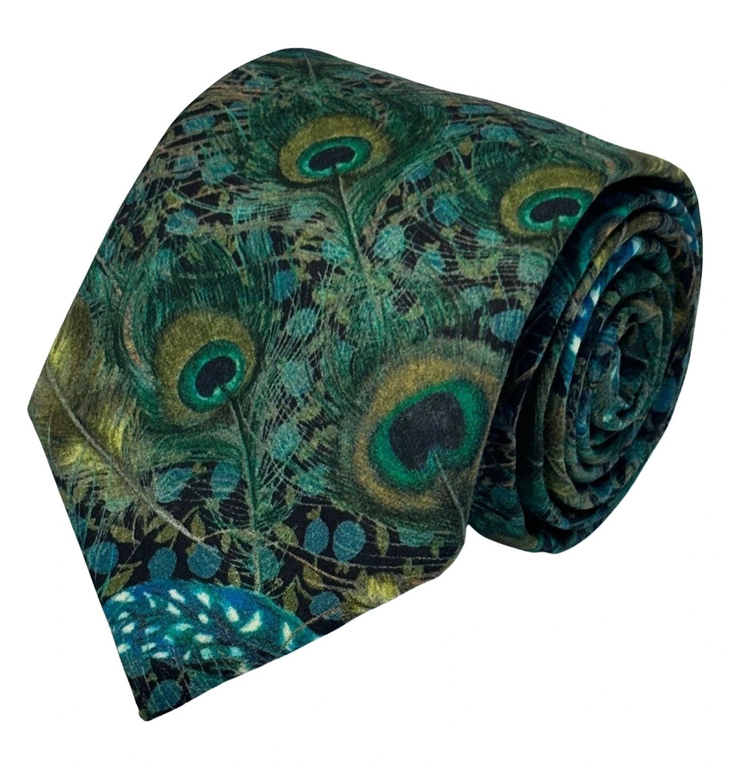 Liberty Style Peacock Feather Design Tie - Handcrafted By Frederick Thomas With 6.5 Cm Blade Width And 147 Cm Length by Frederick Thomas Handmade Mens Ties