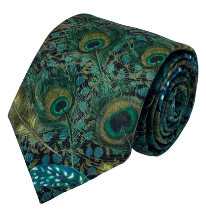 Liberty Style Peacock Feather Design Tie - Handcrafted By Frederick Thomas With 6.5 Cm Blade Width And 147 Cm Length by Frederick Thomas Handmade Mens Ties