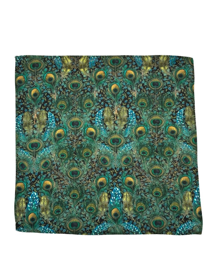 Liberty Style Peacock Feather Design Pocket Square - Handcrafted Hundred Percent Cotton For Crisp Silhouette by Frederick Thomas Handmade Mens Ties