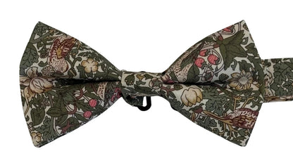 William Morris Style Green Strawberry Thief Adult Bow Tie - Handmade English Garden Motif For Professional Wear by Frederick Thomas Handmade Mens Ties