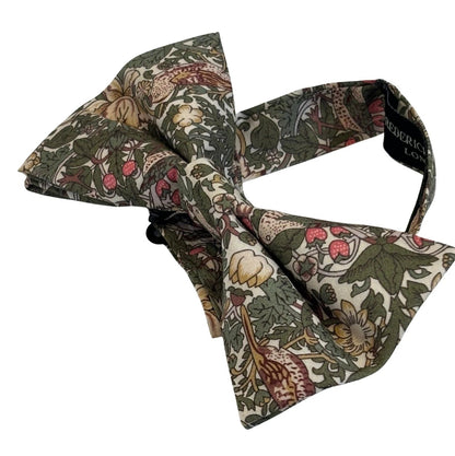 William Morris Style Green Strawberry Thief Adult Bow Tie - Handmade English Garden Motif For Professional Wear by Frederick Thomas Handmade Mens Ties