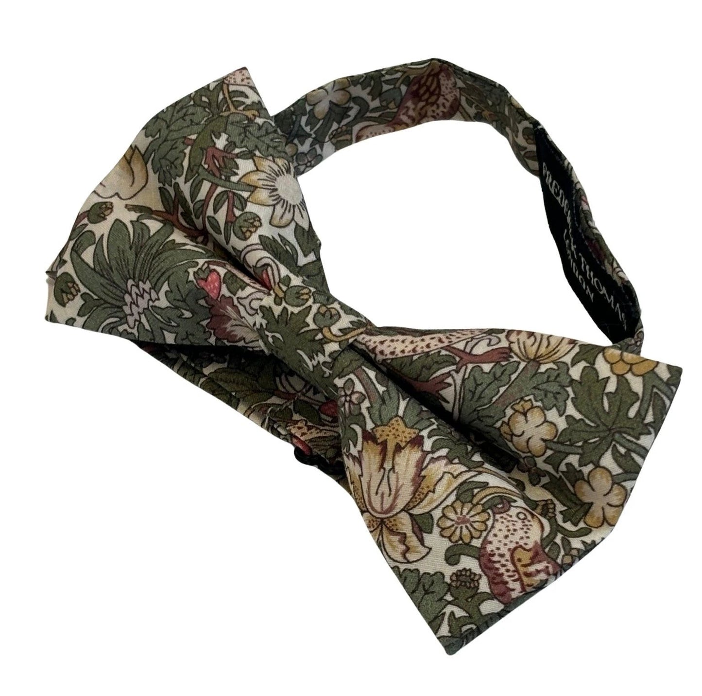 William Morris Style Green Strawberry Thief Bow Tie for Children - Whimsical English Garden Pattern by Frederick Thomas Handmade Mens Ties