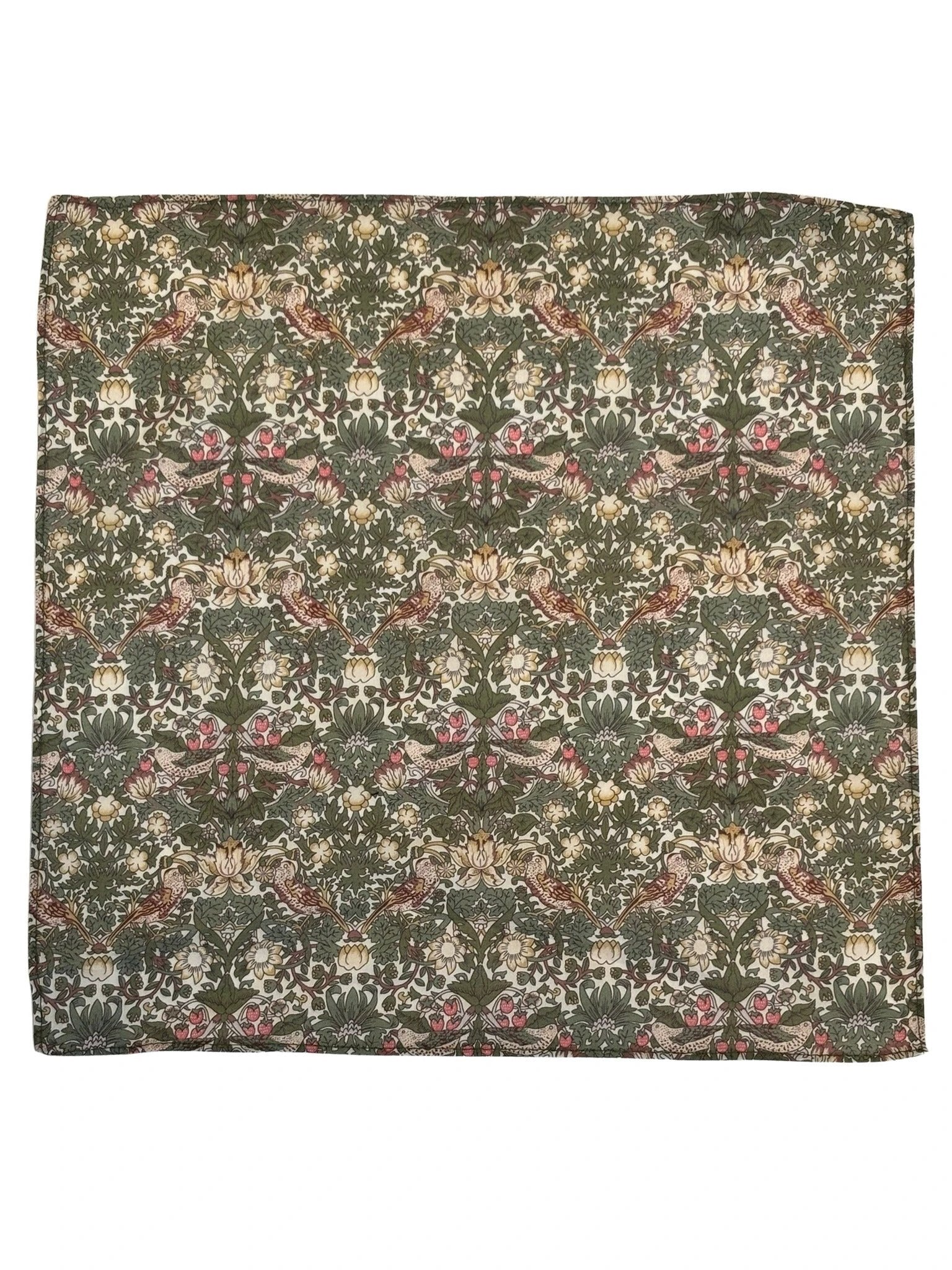 William Morris Style Green Strawberry Thief English Garden Wildflower Design Pocket Square - Timeless English Accessory by Frederick Thomas Handmade Mens Ties