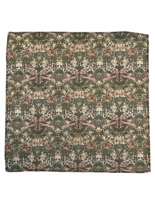 William Morris Style Green Strawberry Thief English Garden Wildflower Design Pocket Square - Timeless English Accessory by Frederick Thomas Handmade Mens Ties