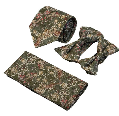 William Morris Style Green Strawberry Thief Adult Bow Tie - Handmade English Garden Motif For Professional Wear by Frederick Thomas Handmade Mens Ties