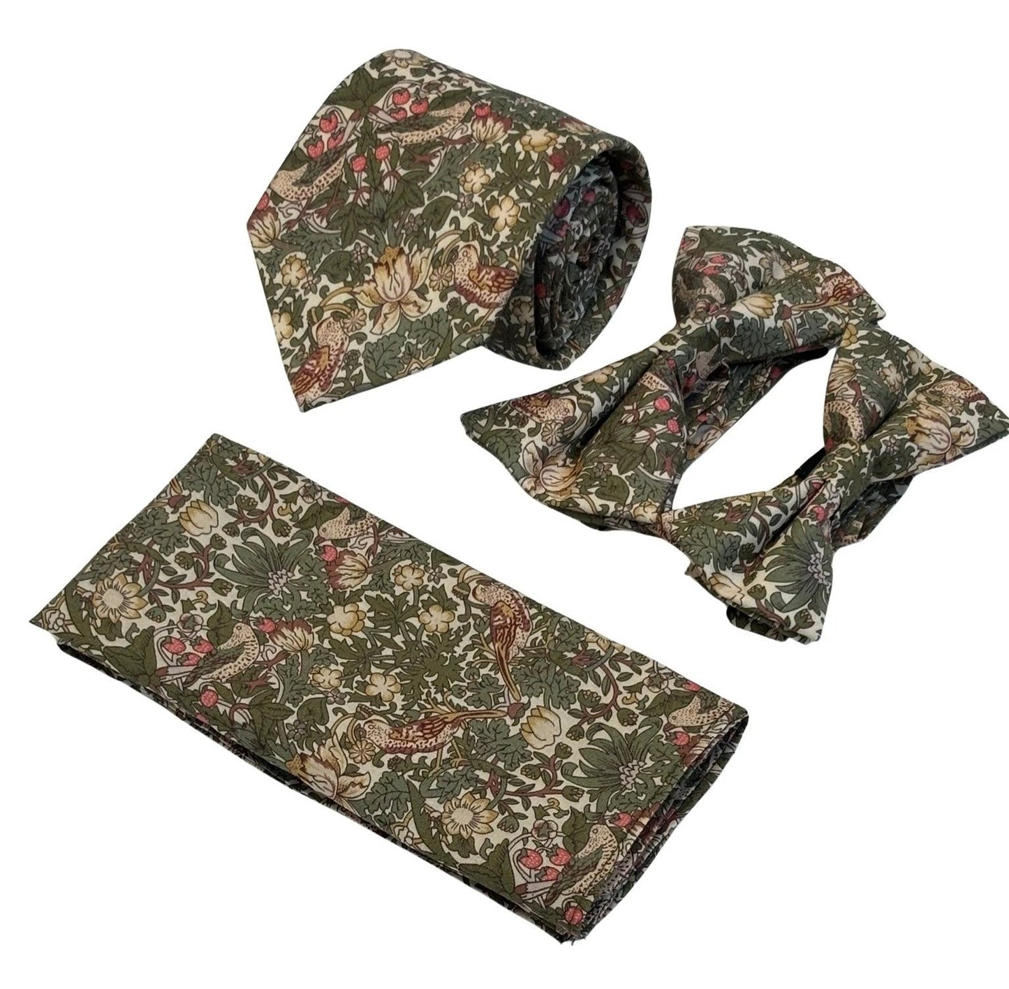 William Morris Style Green Strawberry Thief English Garden Wildflower Design Pocket Square - Timeless English Accessory by Frederick Thomas Handmade Mens Ties