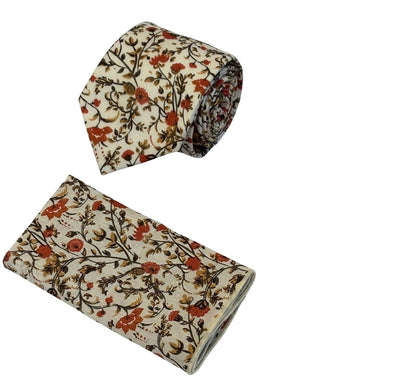 Liberty Style Red Climbing English Wildflower Design Tie and Pocket Square - Handmade by Frederick Thomas by Frederick Thomas Handmade Mens Ties