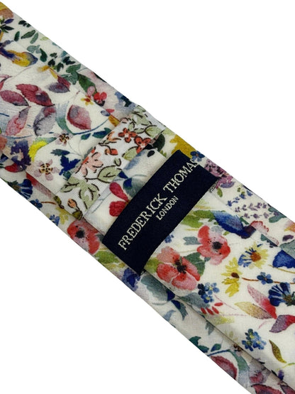 Felda Print Watercolour Multicolour Floral Wildflower Cotton Tie - Liberty Style For The Modern Professional by Frederick Thomas Handmade Mens Ties