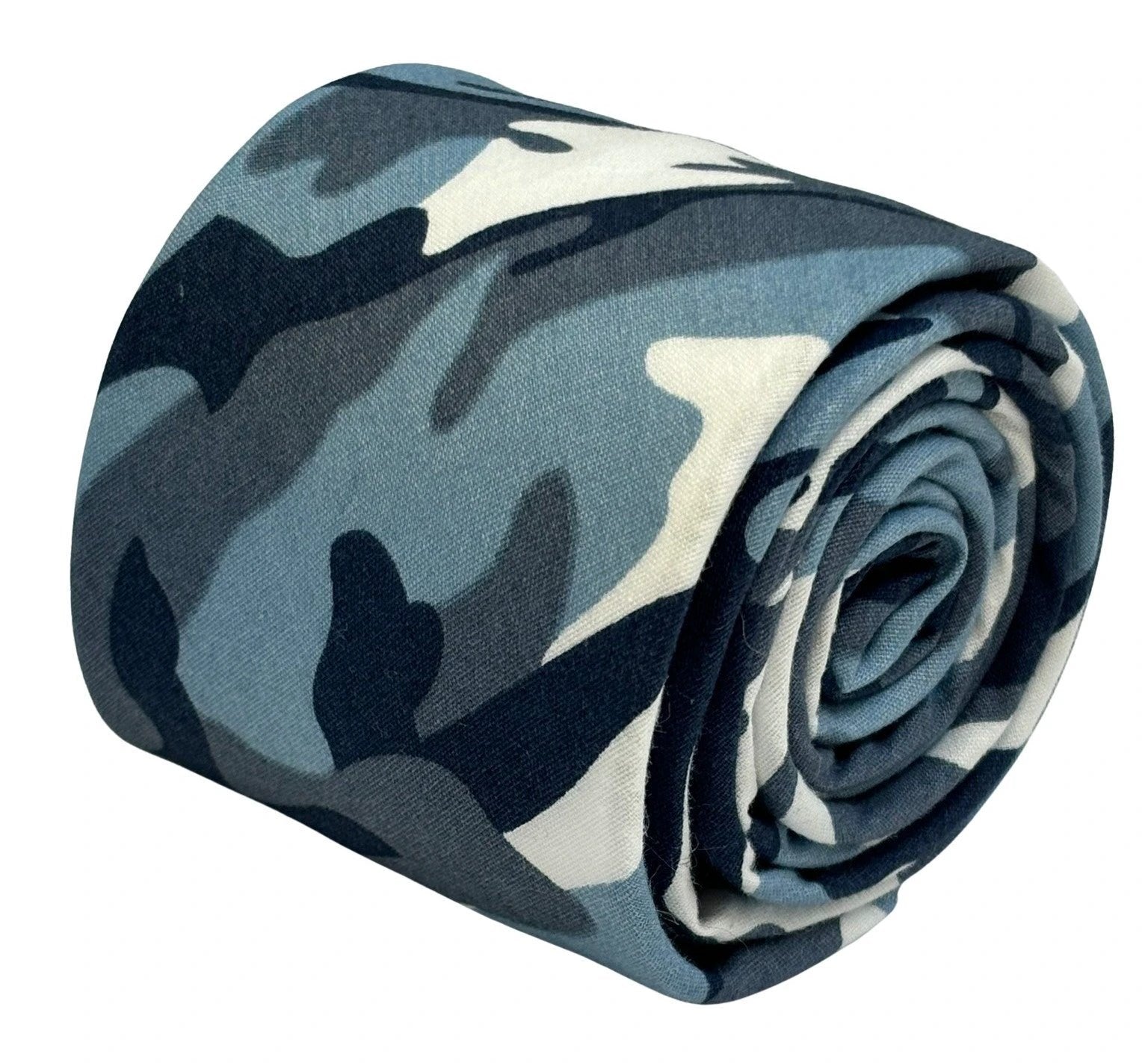 Extra Long Blue Camouflage Army Design Cotton Tie - Handmade Statement Piece For Office Professional And All Day Comfort by Frederick Thomas Handmade Mens Ties