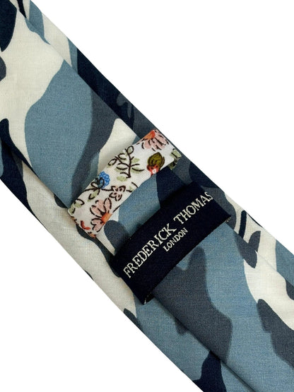 Extra Long Blue Camouflage Army Design Cotton Tie - Handmade Statement Piece For Office Professional And All Day Comfort by Frederick Thomas Handmade Mens Ties