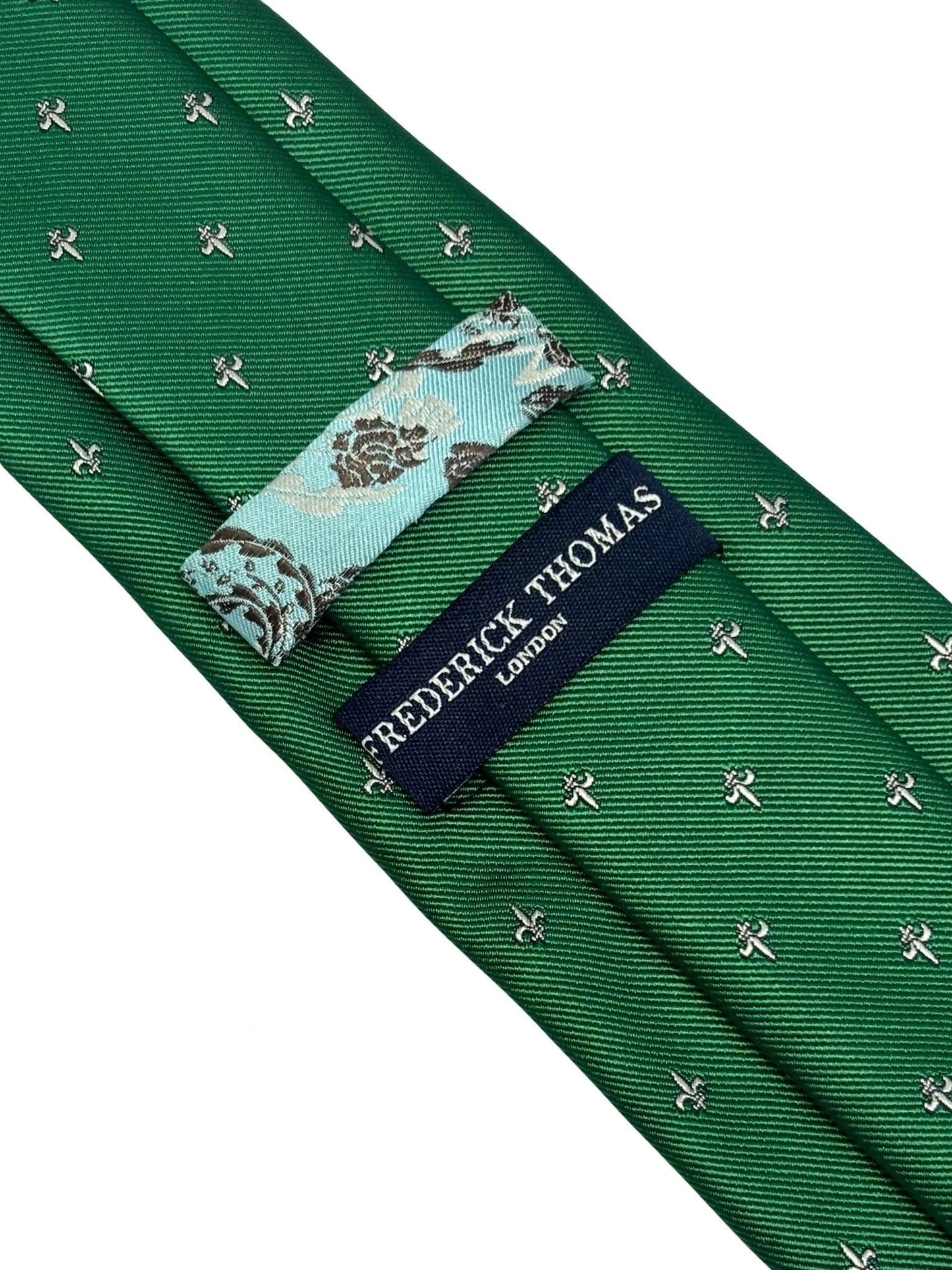 Dark Emerald Forest Green Men’s Tie With Fleur De Lis Design - Handmade Masterpiece By Frederick Thomas by Frederick Thomas Handmade Mens Ties