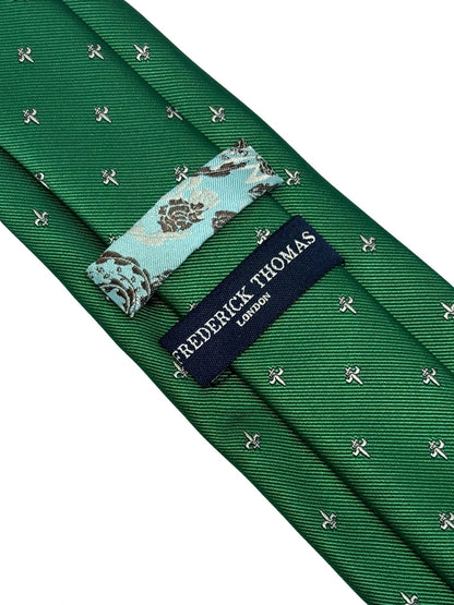 Dark Emerald Forest Green Men’s Tie With Fleur De Lis Design - Handmade Masterpiece By Frederick Thomas by Frederick Thomas Handmade Mens Ties