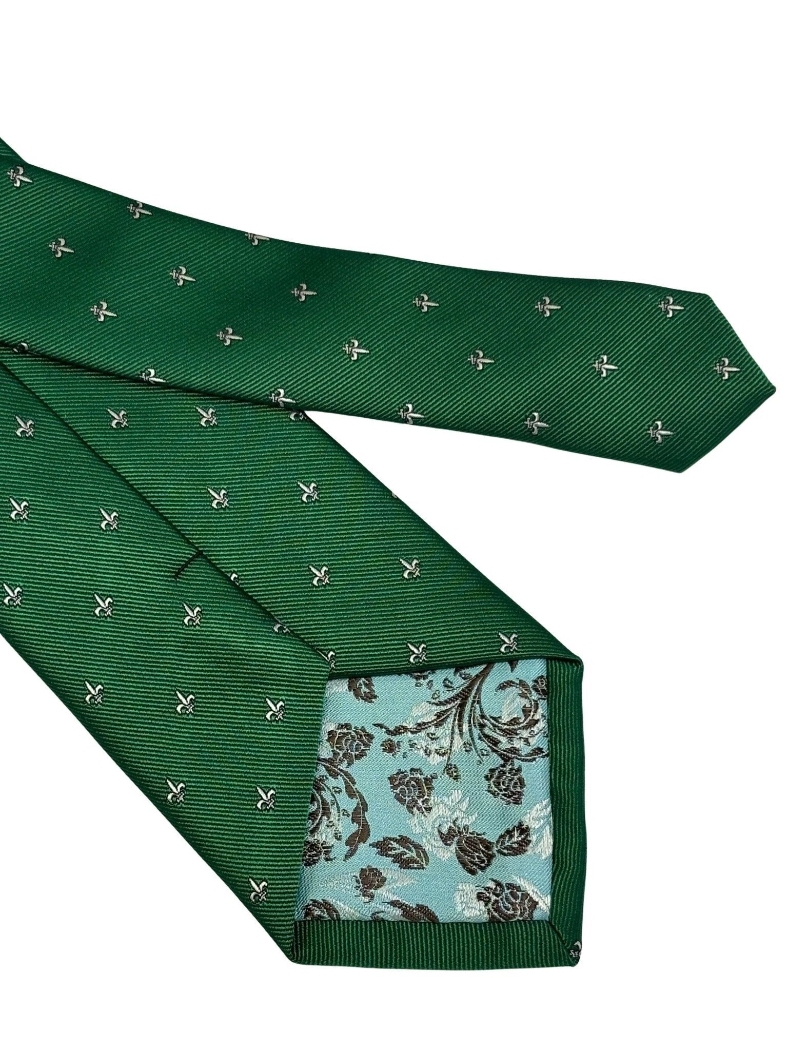 Dark Emerald Forest Green Men’s Tie With Fleur De Lis Design - Handmade Masterpiece By Frederick Thomas by Frederick Thomas Handmade Mens Ties