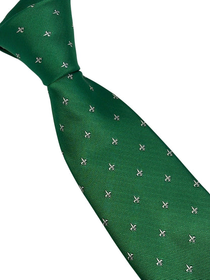 Dark Emerald Forest Green Men’s Tie With Fleur De Lis Design - Handmade Masterpiece By Frederick Thomas by Frederick Thomas Handmade Mens Ties