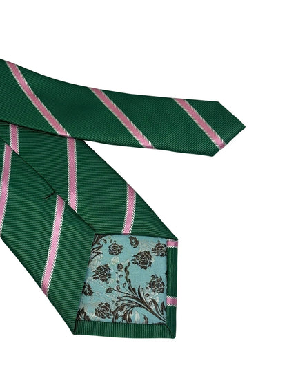 Dark Emerald Forest Green Men's Tie With Pink Club Stripe - Luxurious Deep Green With Playful Pink Accent by Frederick Thomas Handmade Mens Ties
