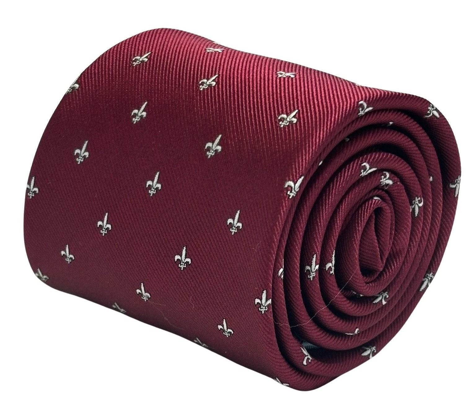 Dark Burgundy Maroon Red Men's Tie with Fleur de Lis Design by Frederick Thomas Handmade Mens Ties