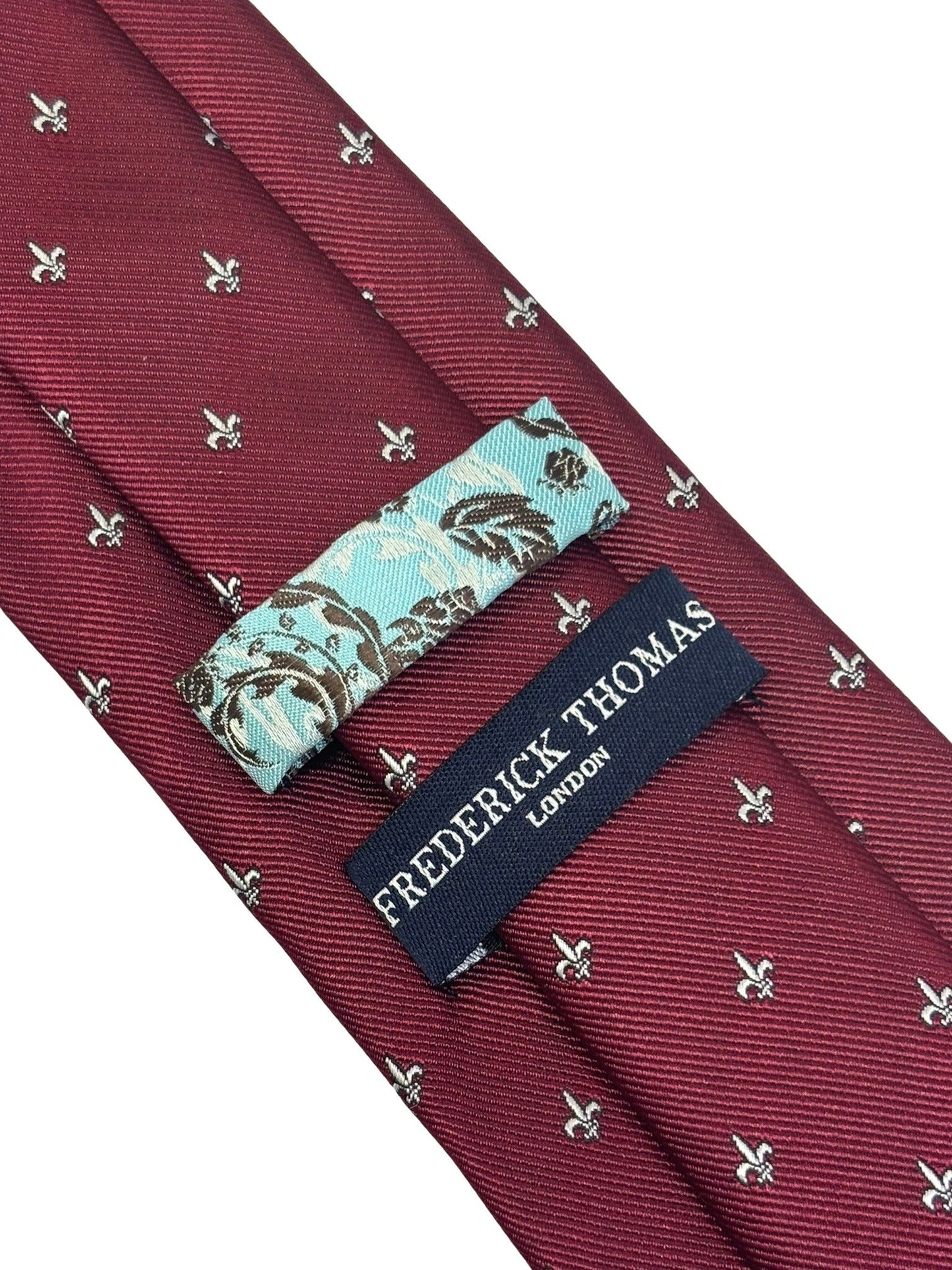 Dark Burgundy Maroon Red Men's Tie with Fleur de Lis Design by Frederick Thomas Handmade Mens Ties