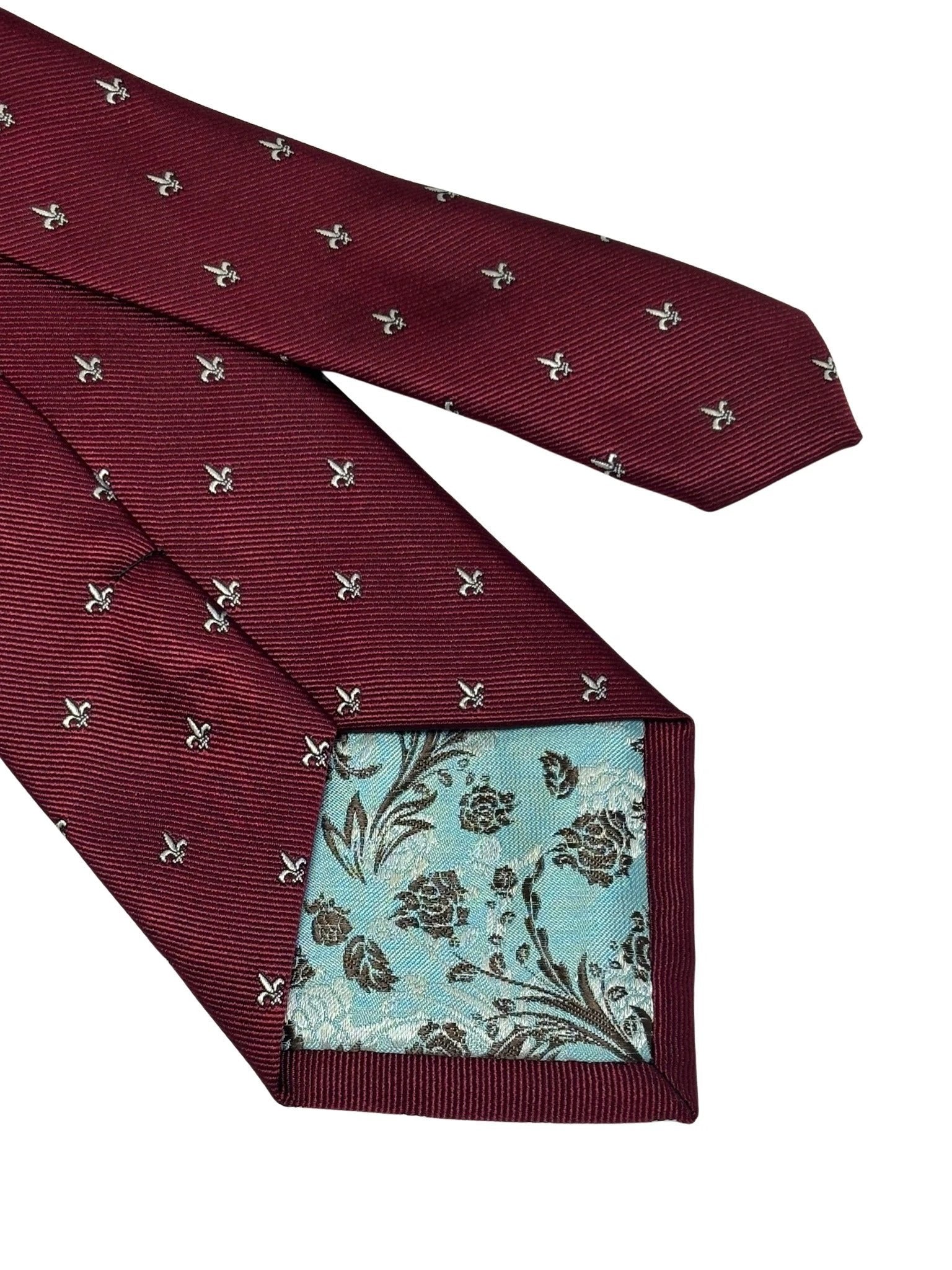 Dark Burgundy Maroon Red Men's Tie with Fleur de Lis Design by Frederick Thomas Handmade Mens Ties