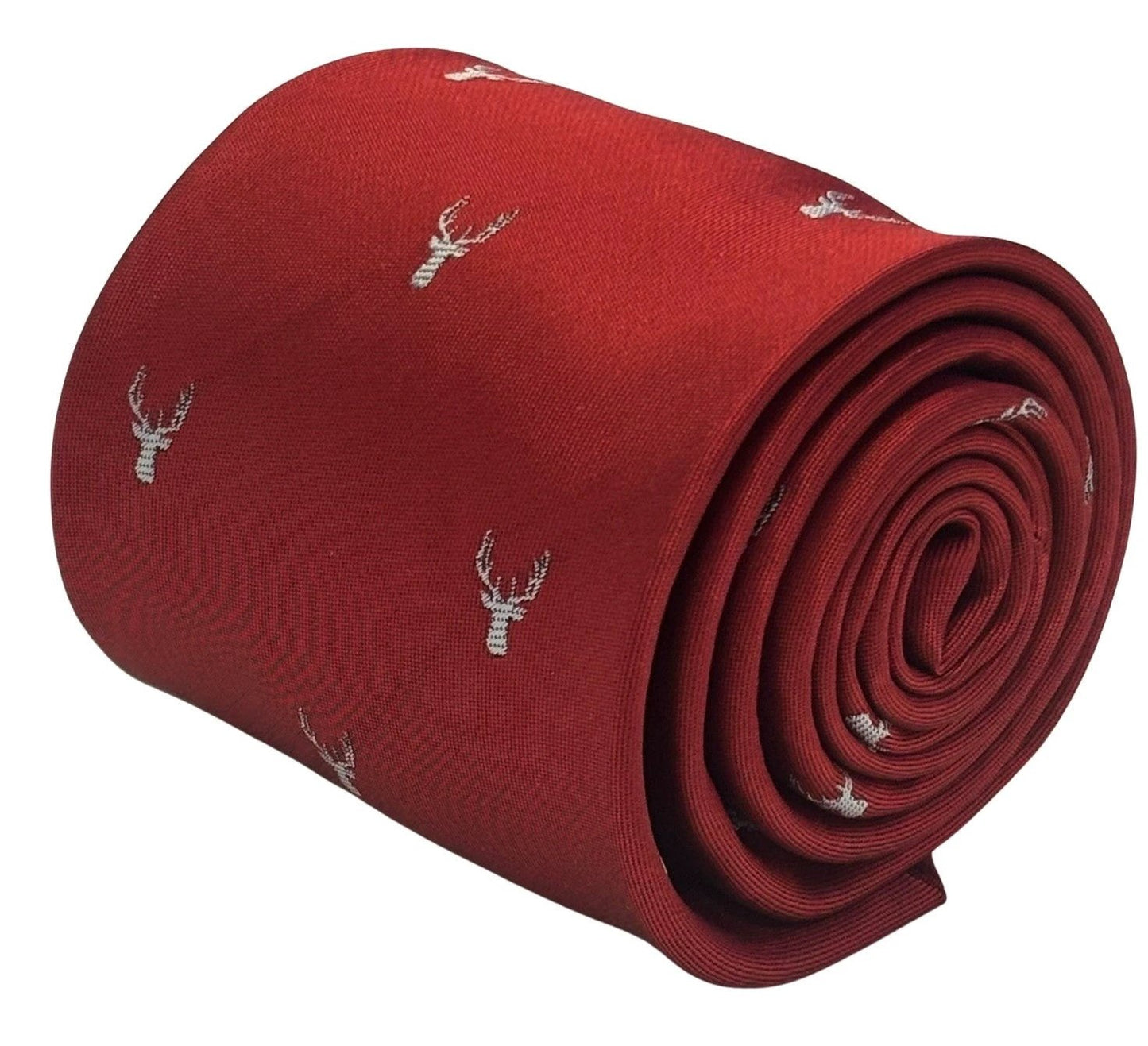 Frederick Thomas Handmade Dark Red Tie - Embroidered White Deer Head Focal Point For Modern Formalwear by Frederick Thomas Handmade Mens Ties
