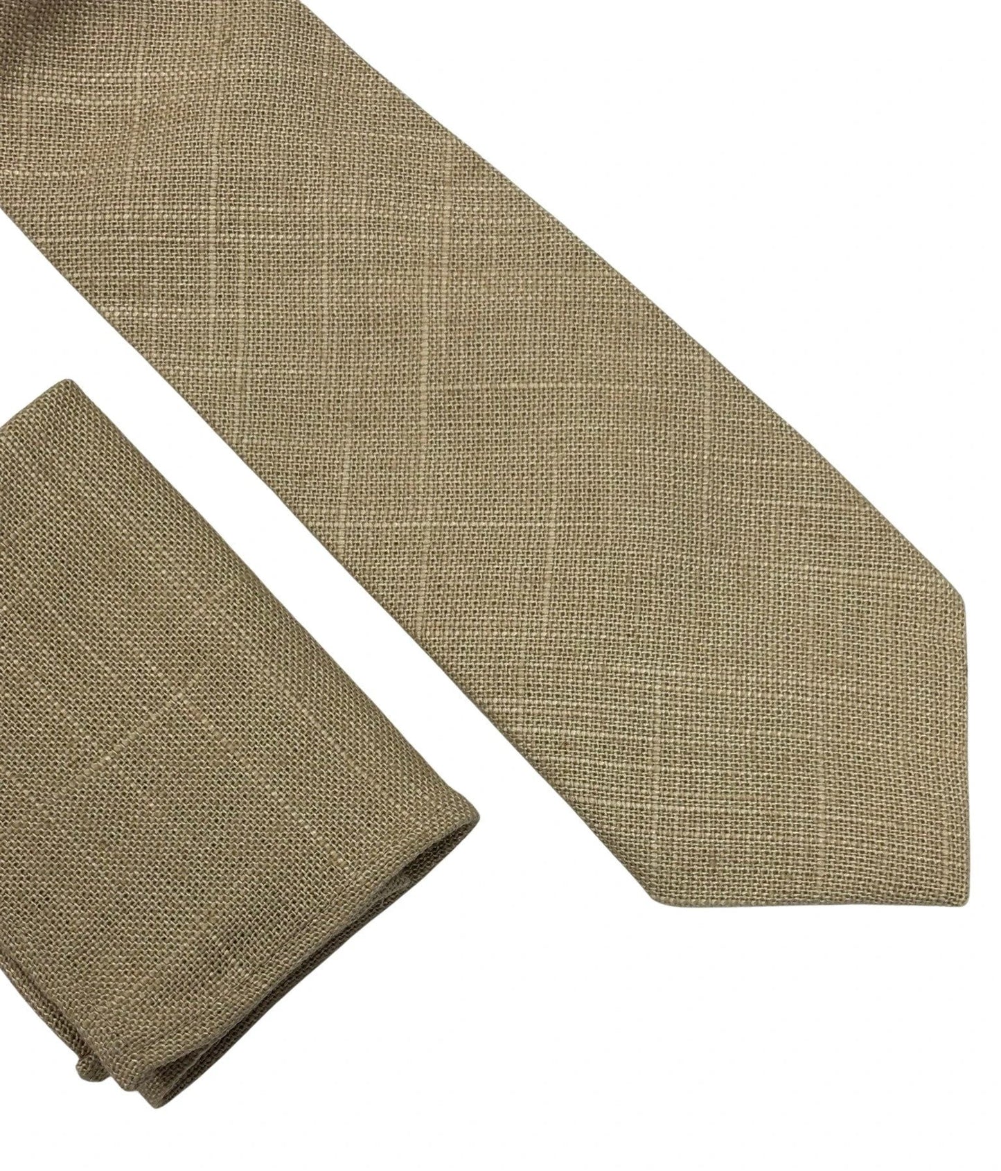 Frederick Thomas Handmade Beige Cream Linen Tie And Pocket Square Set - Subtle Luxury For Tailored Breathable Style by Frederick Thomas Handmade Mens Ties