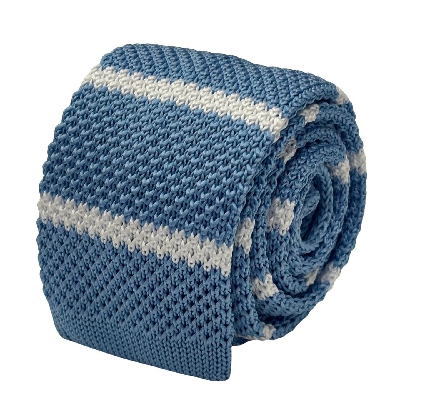 Light Sky Blue Knitted Tie with White Stripes for the Luxury Professional Man by Frederick Thomas Handmade Mens Ties