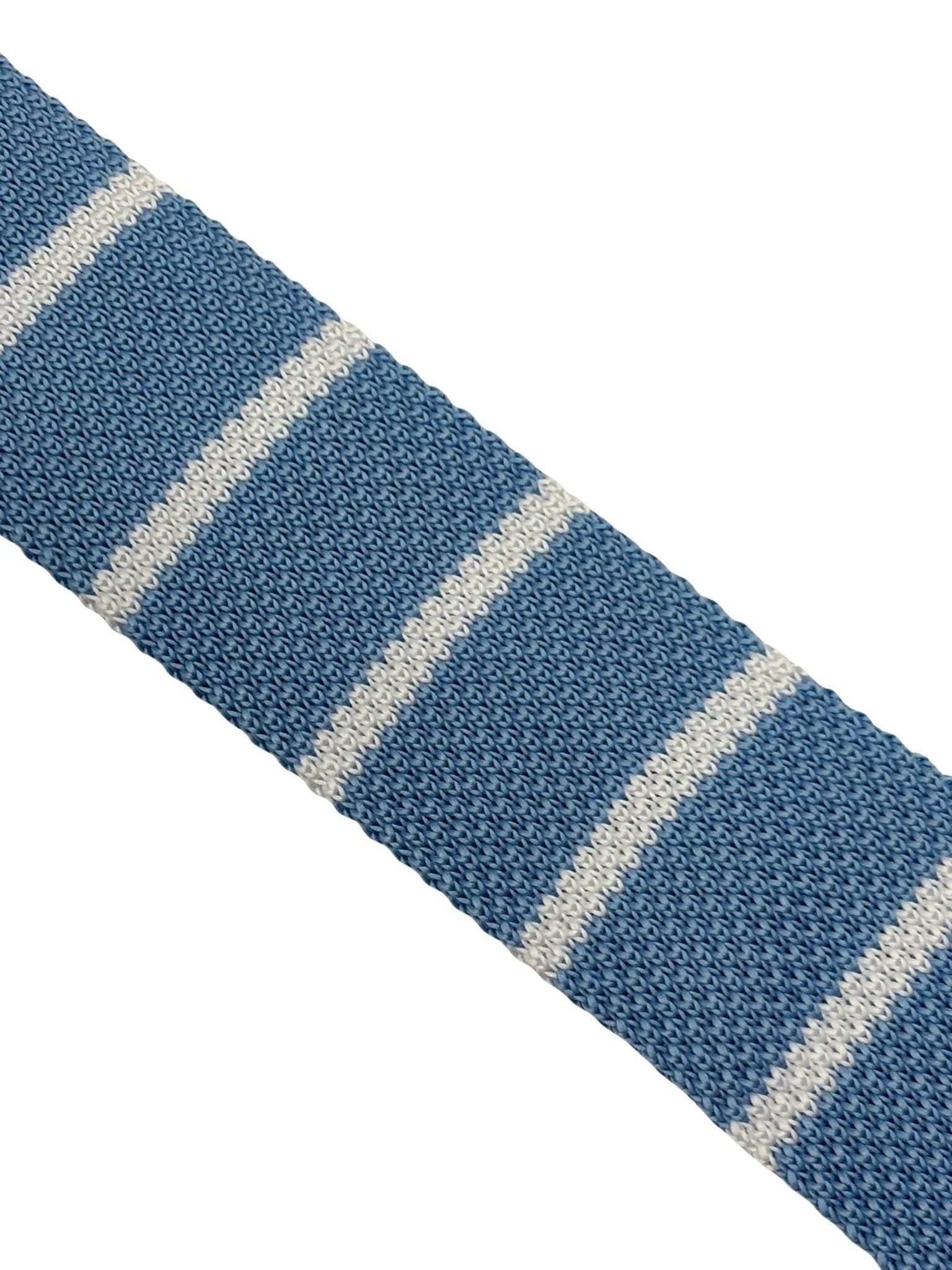 Light Sky Blue Knitted Tie with White Stripes for the Luxury Professional Man by Frederick Thomas Handmade Mens Ties