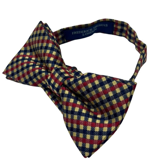 Cream Blue And Red Gingham Check Design Adult Bow Tie - Pre Tied With Collar Adjuster For The Perfect Fit by Frederick Thomas Handmade Mens Ties