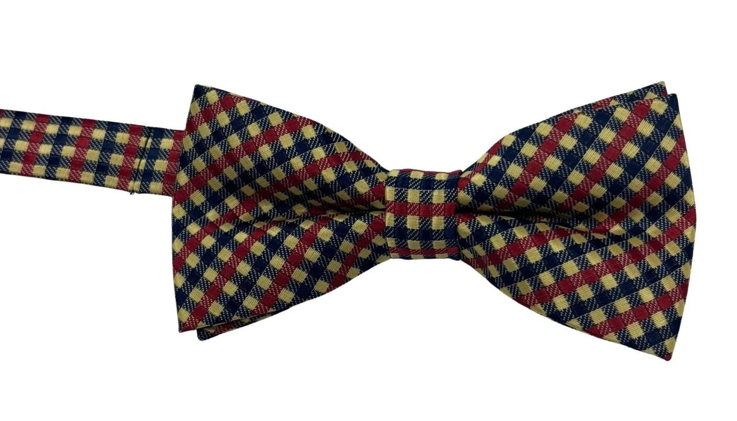 Cream Blue And Red Gingham Check Design Adult Bow Tie - Pre Tied With Collar Adjuster For The Perfect Fit by Frederick Thomas Handmade Mens Ties