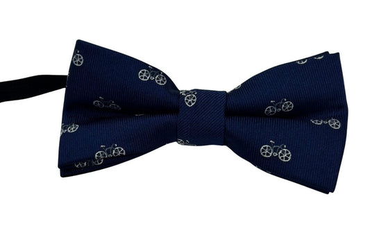 Navy Blue Children's Bow Tie With Bicycle Design - Playful Yet Polished Accessory For Smart Occasions by Frederick Thomas Handmade Mens Ties