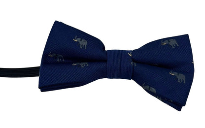 Navy Blue Child's Bow Tie With Elephant Design - Whimsical Grey Elephant Motif For Smart Formal Outfits by Frederick Thomas Handmade Mens Ties