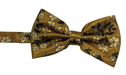 Gold Mustard Adult Bow Tie With Floral Design - Elegant Floral Detailing For A Timeless Professional Look by Frederick Thomas Handmade Mens Ties