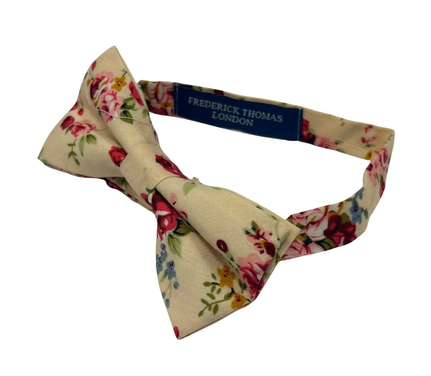 Ivory Cream Children's Cotton Bow Tie With Floral Design - Soft Breathable Accessory For Special Occasions by Frederick Thomas Handmade Mens Ties