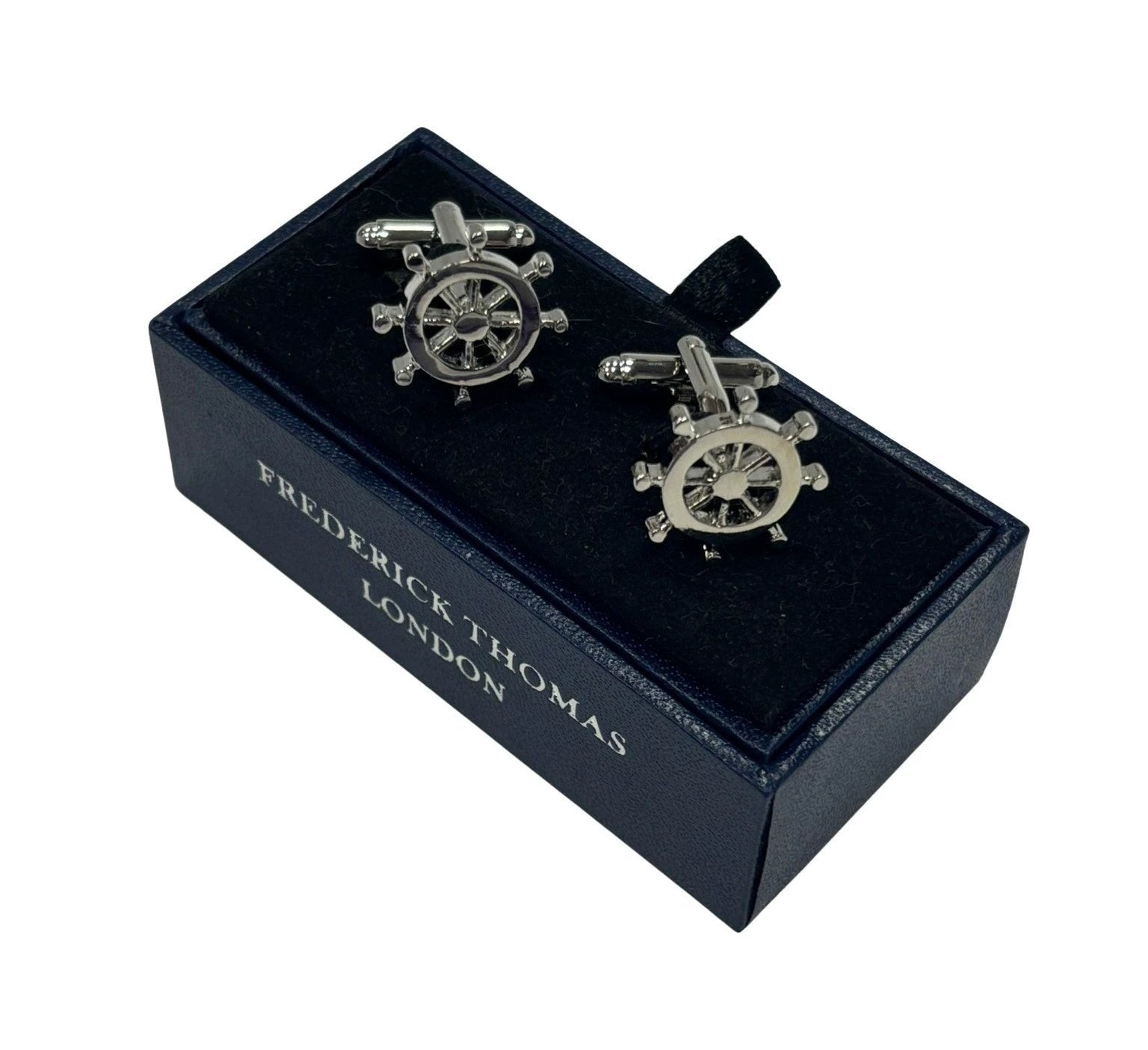 Nautical silver coloured ship wheel nautical cufflinks by Frederick Thomas Handmade Mens Ties