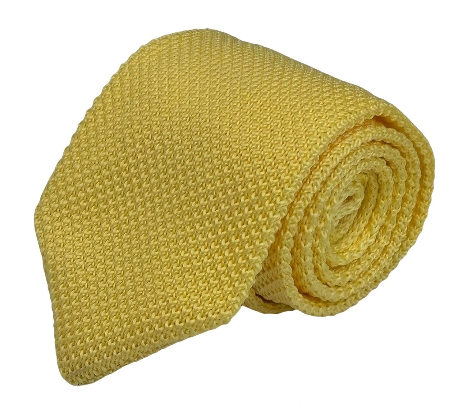 Lemon Yellow Knitted Tie by Frederick Thomas - Handcrafted to Elevate Formal Ensembles With Vibrant Confidence by Frederick Thomas Handmade Mens Ties