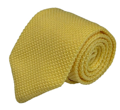 Lemon Yellow Knitted Tie by Frederick Thomas - Handcrafted to Elevate Formal Ensembles With Vibrant Confidence by Frederick Thomas Handmade Mens Ties