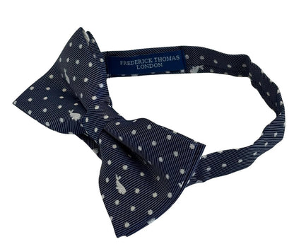 Dark Blue Navy Adult Bow Tie with White Whale Design by Frederick Thomas Handmade Mens Ties