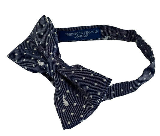 Dark Blue Navy Adult Bow Tie with White Whale Design by Frederick Thomas Handmade Mens Ties