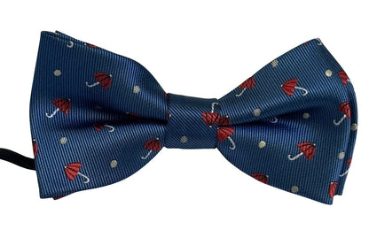 Child's Medium Dark Blue Denim Bow Tie - Handcrafted Premium Denim With Cute Umbrella Motif by Frederick Thomas Handmade Mens Ties