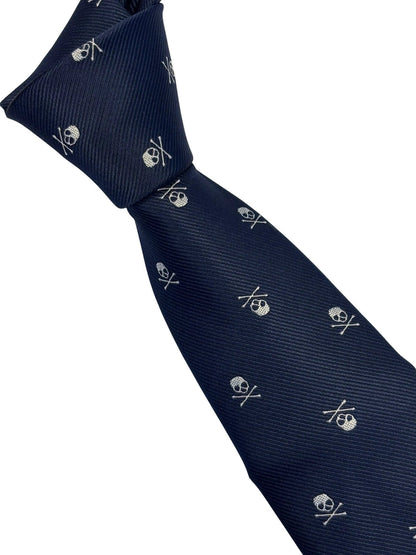 Matching Navy Tie and Pocket Square with White Skull and Crossbone Design - Contemporary Edge for Modern Professionals by Frederick Thomas Handmade Mens Ties