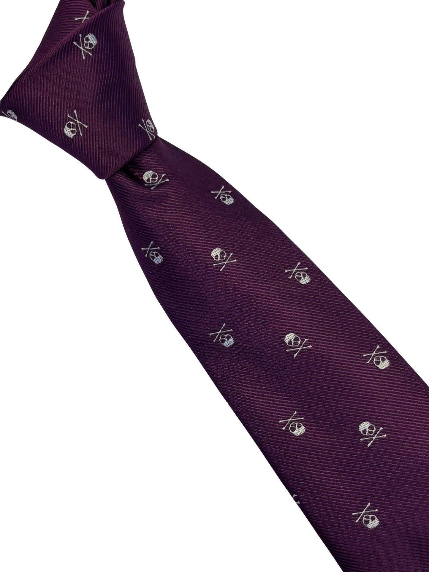 Matching Purple Tie And Pocket Square With White Skull And Crossbone Design - Luxury Style For Bold Professionals by Frederick Thomas Handmade Mens Ties
