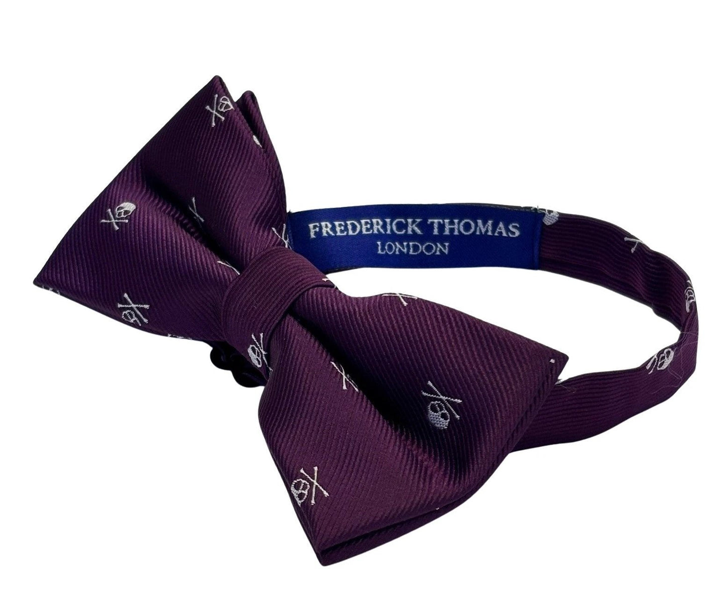 Purple Bow Tie - White And Blue Skull And Crossbones Design For Bold Dapper Style by Frederick Thomas Handmade Mens Ties